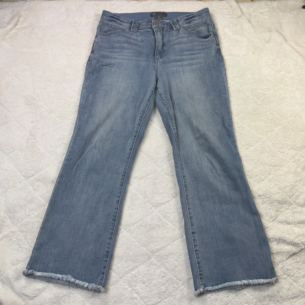 Democracy Ab Technology Jeans Womens 12 Blue Straight L Raw Hem Stretch Denim